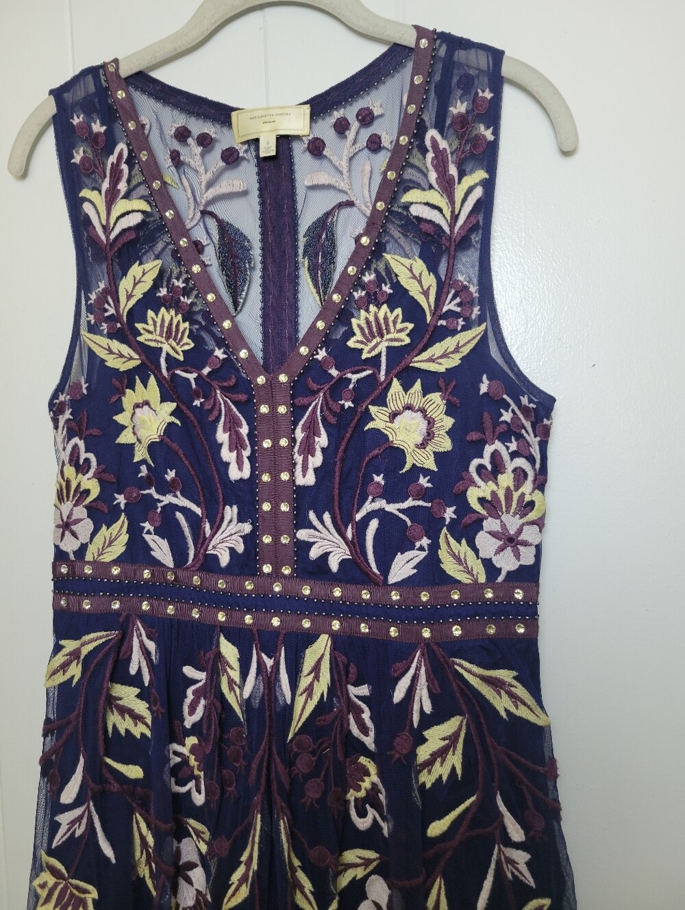 Anthropologie × Moulinette Soeurs Alicante Floral Embroidered Dress Rhinestone 6 - Picture 5 of 15